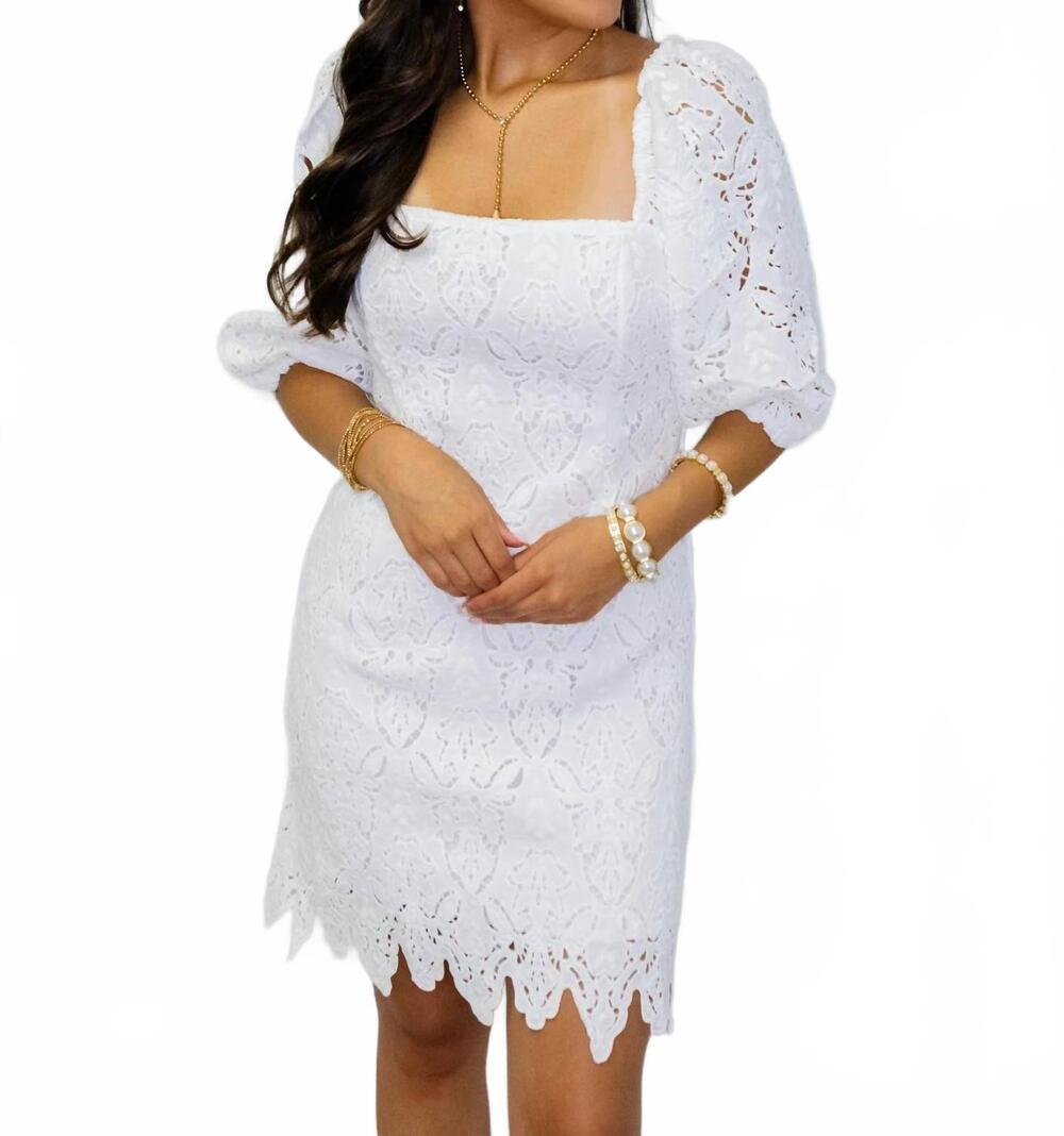 NEW TCEC scalloped lace mini dress in white
